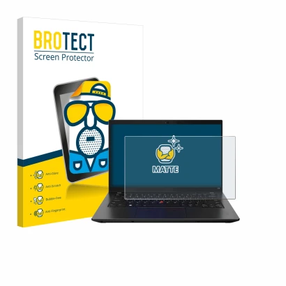 Front side of a product packaging with the brand logo BROTECT. Next to it is the device Lenovo ThinkPad L14 Gen 3 shown with t