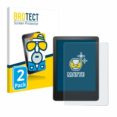 Front side of a product packaging with the brand logo BROTECT. Next to it is the device Amazon Kindle Paperwhite 2023 (11th Ge