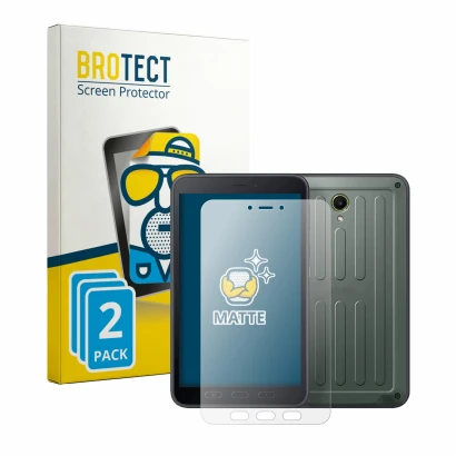 Front side of a product packaging with the brand logo BROTECT. Next to it is the device Samsung Galaxy Tab Active 5 (portrait)