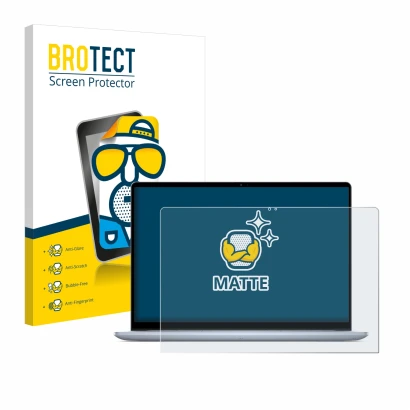 Front side of a product packaging with the brand logo BROTECT. Next to it is the device Dell Inspiron 16 7640 2-in-1 shown wit