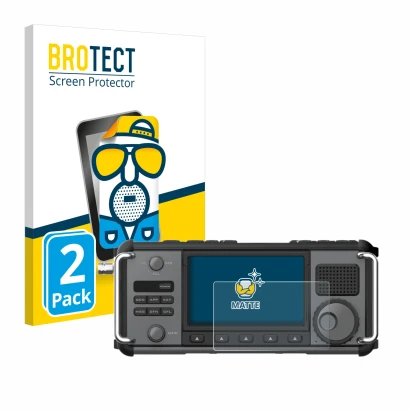 Front side of a product packaging with the brand logo BROTECT. Next to it is the device Xiegu X6200 shown with the correspondi