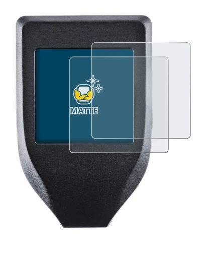 Image of the device Trezor Model T with a wide variety of screen protectors.