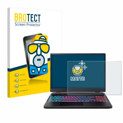 Front side of a product packaging with the brand logo BROTECT. Next to it is the device Acer Predator Helios Neo 16 shown with