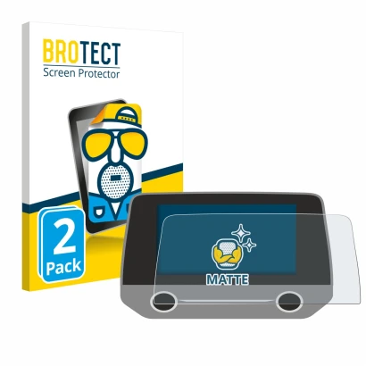 Front side of a product packaging with the brand logo BROTECT. Next to it is the device Ford Focus MK4 Sync 3 shown with the c