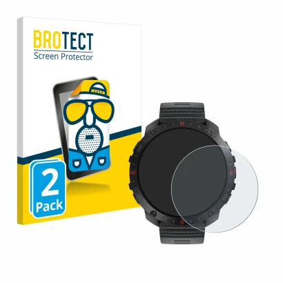 Front side of a product packaging with the brand logo BROTECT. Next to it is the device Polar Grit X2 Pro shown with the corre