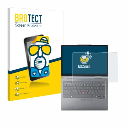 Front side of a product packaging with the brand logo BROTECT. Next to it is the device Lenovo ThinkPad X1 2-in-1 Gen 9 14" sh