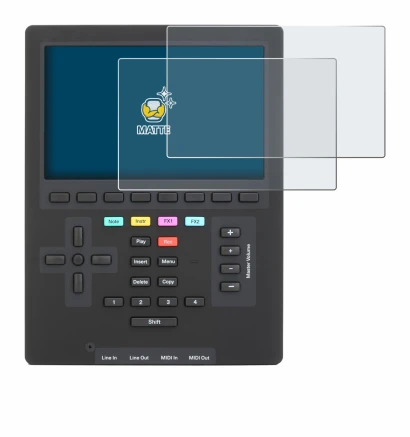 Image of the device Polyend Tracker Mini with a wide variety of screen protectors.