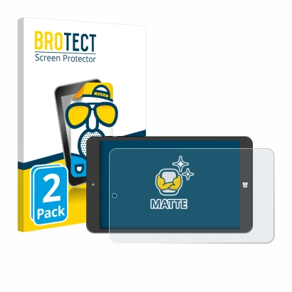 Front side of a product packaging with the brand logo BROTECT. Next to it is the device SZTPS Tablet 8" shown with the corresp