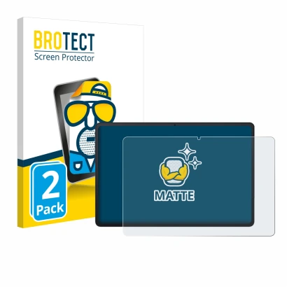 Front side of a product packaging with the brand logo BROTECT. Next to it is the device Blackview Tab 90 WiFi shown with the c