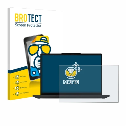 Front side of a product packaging with the brand logo BROTECT. Next to it is the device Lenovo ThinkPad P14s Gen 5 14" shown w