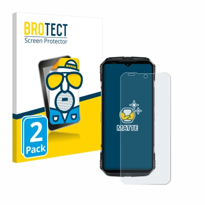 Front side of a product packaging with the brand logo BROTECT. Next to it is the device Doogee S118 shown with the correspondi