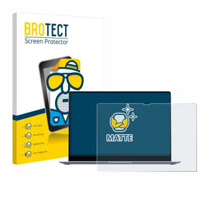 Front side of a product packaging with the brand logo BROTECT. Next to it is the device Samsung Galaxy Book4 Edge 16" shown wi
