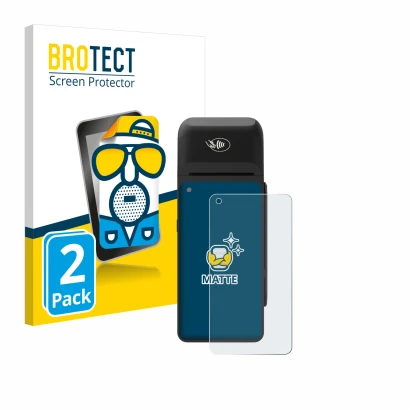 Front side of a product packaging with the brand logo BROTECT. Next to it is the device Verifone T650c shown with the correspo