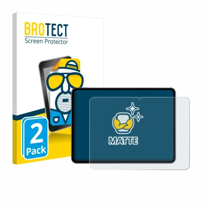 Front side of a product packaging with the brand logo BROTECT. Next to it is the device OnePlus Pad 2 shown with the correspon