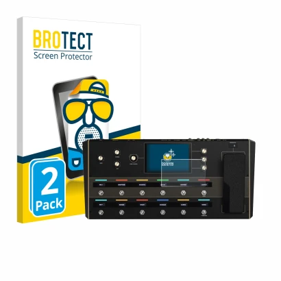 Front side of a product packaging with the brand logo BROTECT. Next to it is the device Headrush Prime shown with the correspo