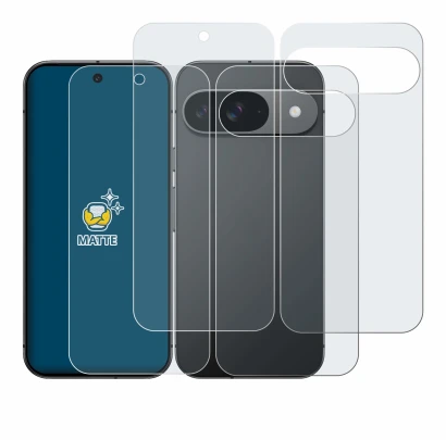 Image of the device Google Pixel 9 (Front+Back) with a wide variety of screen protectors.