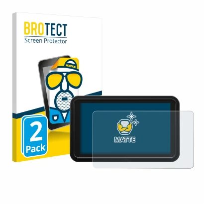 Front side of a product packaging with the brand logo BROTECT. Next to it is the device Atomos Shinobi 2 shown with the corres