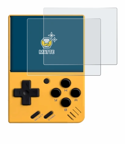 Image of the device Miyoo Mini V4 with a wide variety of screen protectors.