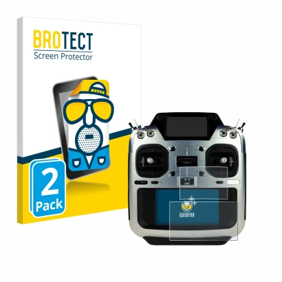 Front side of a product packaging with the brand logo BROTECT. Next to it is the device Futaba T26SZ shown with the correspond