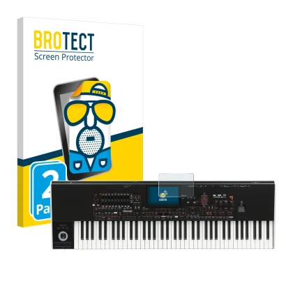 Front side of a product packaging with the brand logo BROTECT. Next to it is the device KORG Pa4x shown with the corresponding