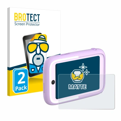 Front side of a product packaging with the brand logo BROTECT. Next to it is the device Myfirst Camera 50 shown with the corre