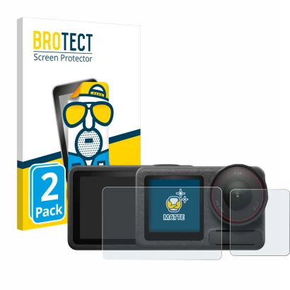 Front side of a product packaging with the brand logo BROTECT. Next to it is the device DJI Osmo Action 5 Pro (case-friendly)