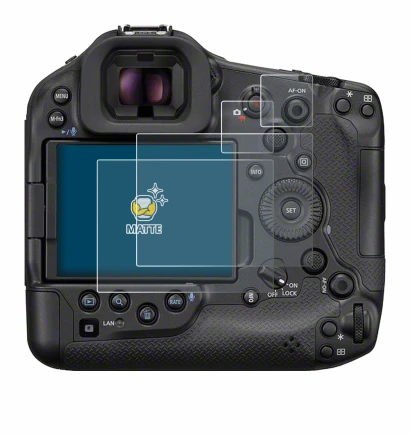 Image of the device Canon EOS R1 with a wide variety of screen protectors.