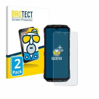 Front side of a product packaging with the brand logo BROTECT. Next to it is the device Doogee V Max Plus shown with the corre