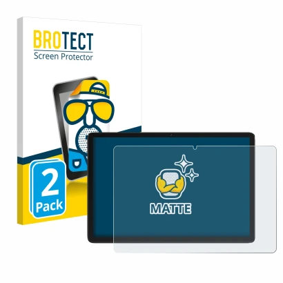 Front side of a product packaging with the brand logo BROTECT. Next to it is the device Feonal D106 10.1" shown with the corre