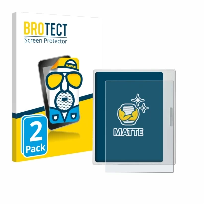 Front side of a product packaging with the brand logo BROTECT. Next to it is the device Boox Go Color 7 White Edition shown wi