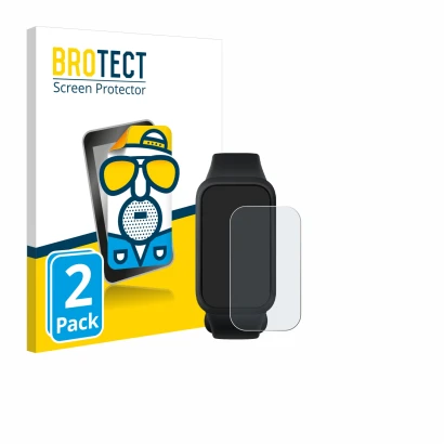 Front side of a product packaging with the brand logo BROTECT. Next to it is the device Xiaomi Smart Band 9 Active shown with