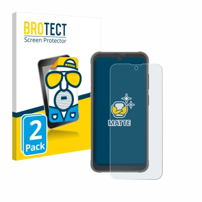 Front side of a product packaging with the brand logo BROTECT. Next to it is the device Blackview BV5200 Pro shown with the co