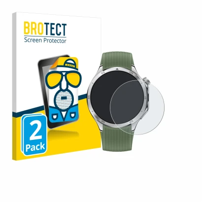 Front side of a product packaging with the brand logo BROTECT. Next to it is the device OnePlus Watch 3 shown with the corresp