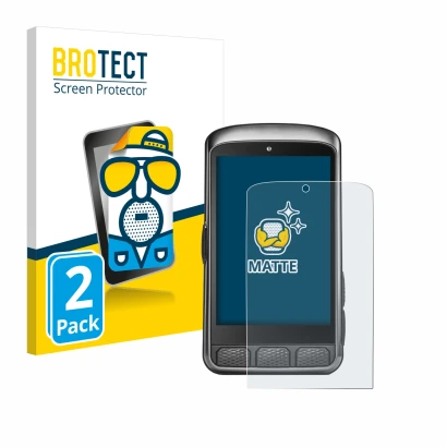 Front side of a product packaging with the brand logo BROTECT. Next to it is the device Wahoo Elemnt ACE shown with the corres