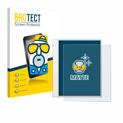 Front side of a product packaging with the brand logo BROTECT. Next to it is the device Boox Note Max shown with the correspon