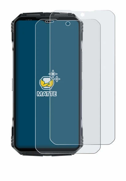 Image of the device Doogee S118 Pro with a wide variety of screen protectors.