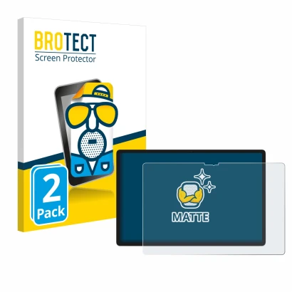 Front side of a product packaging with the brand logo BROTECT. Next to it is the device Lenovo Yoga Tab 2025 shown with the co