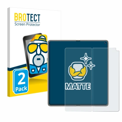 Front side of a product packaging with the brand logo BROTECT. Next to it is the device Huawei Mate X6 (Inner display) shown w