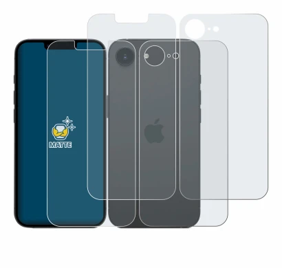 Image of the device Apple iPhone 16e (Front+Back) with a wide variety of screen protectors.