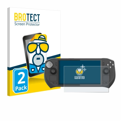 Front side of a product packaging with the brand logo BROTECT. Next to it is the device Zotac Gaming Zone shown with the corre