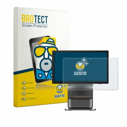 Front side of a product packaging with the brand logo BROTECT. Next to it is the device Sunmi T3 Pro Max shown with the corres