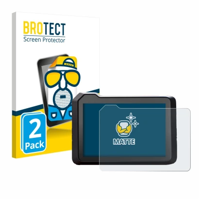 Front side of a product packaging with the brand logo BROTECT. Next to it is the device KTM 1390 Super Duke R 2025 5" shown wi