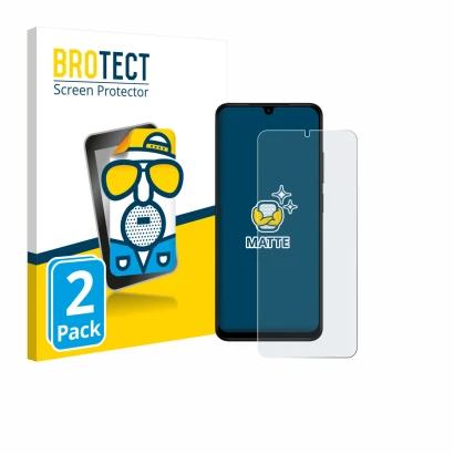 Front side of a product packaging with the brand logo BROTECT. Next to it is the device Xiaomi Redmi A5 shown with the corresp