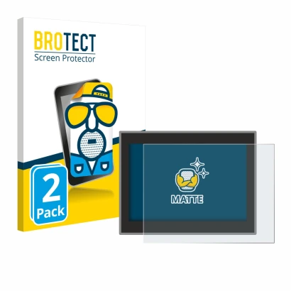 Front side of a product packaging with the brand logo BROTECT. Next to it is the device Jeep Compass Longitud (2018) shown wit