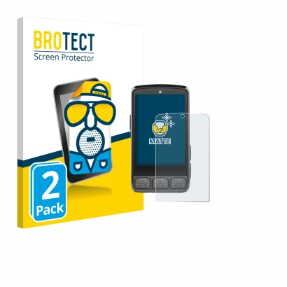 Front side of a product packaging with the brand logo BROTECT. Next to it is the device Wahoo Elemnt Roam V3 shown with the co