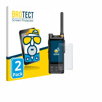 Front side of a product packaging with the brand logo BROTECT. Next to it is the device Hytera PDC680 shown with the correspon