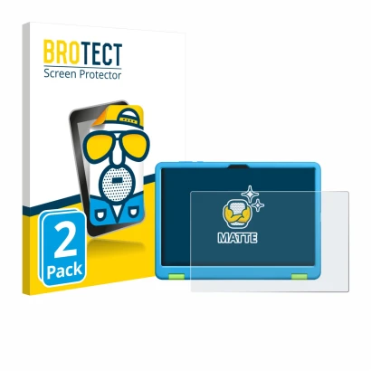 Front side of a product packaging with the brand logo BROTECT. Next to it is the device Honor Pad X8a Kids Edition shown with 