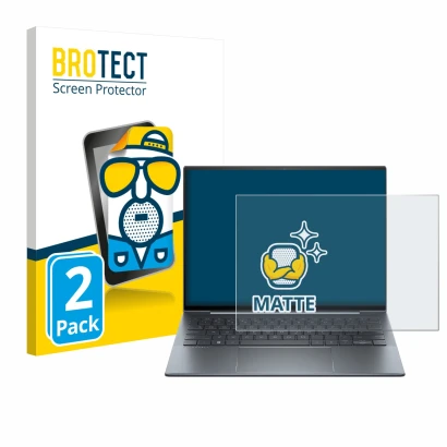 Front side of a product packaging with the brand logo BROTECT. Next to it is the device HP Dragonfly 13.5" G4 Non-Touch shown 