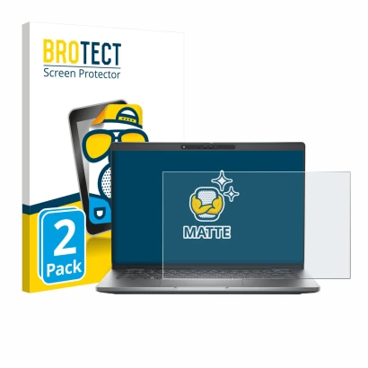 Front side of a product packaging with the brand logo BROTECT. Next to it is the device Dell Latitude 5330 shown with the corr