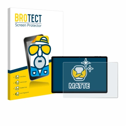 Front side of a product packaging with the brand logo BROTECT. Next to it is the device Maxlegen M40 14" shown with the corres